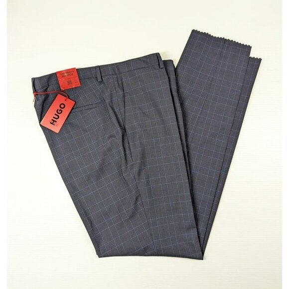 HUGO Hesten Tonal Plaid Extra Slim Fit Suit Pants Dark Blue Size 36R (MSRP $198) - Picture 3 of 6